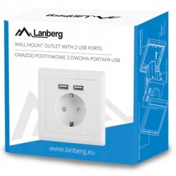 GNIAZDKO ELEKTRYCZNE PODTYNKOWE z Ładowarką 2x USB